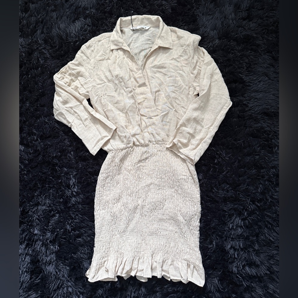 NEW Zara Linen Dress with Ruffle Hem - Picture 3 of 9